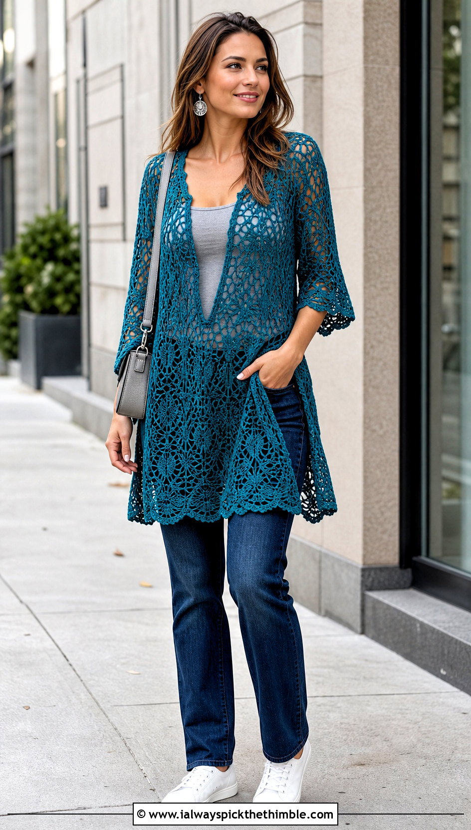 Crochet Lace Tunic Cover Up With Straight Leg Jeans - 20 crochet lace cover up outfit ideas