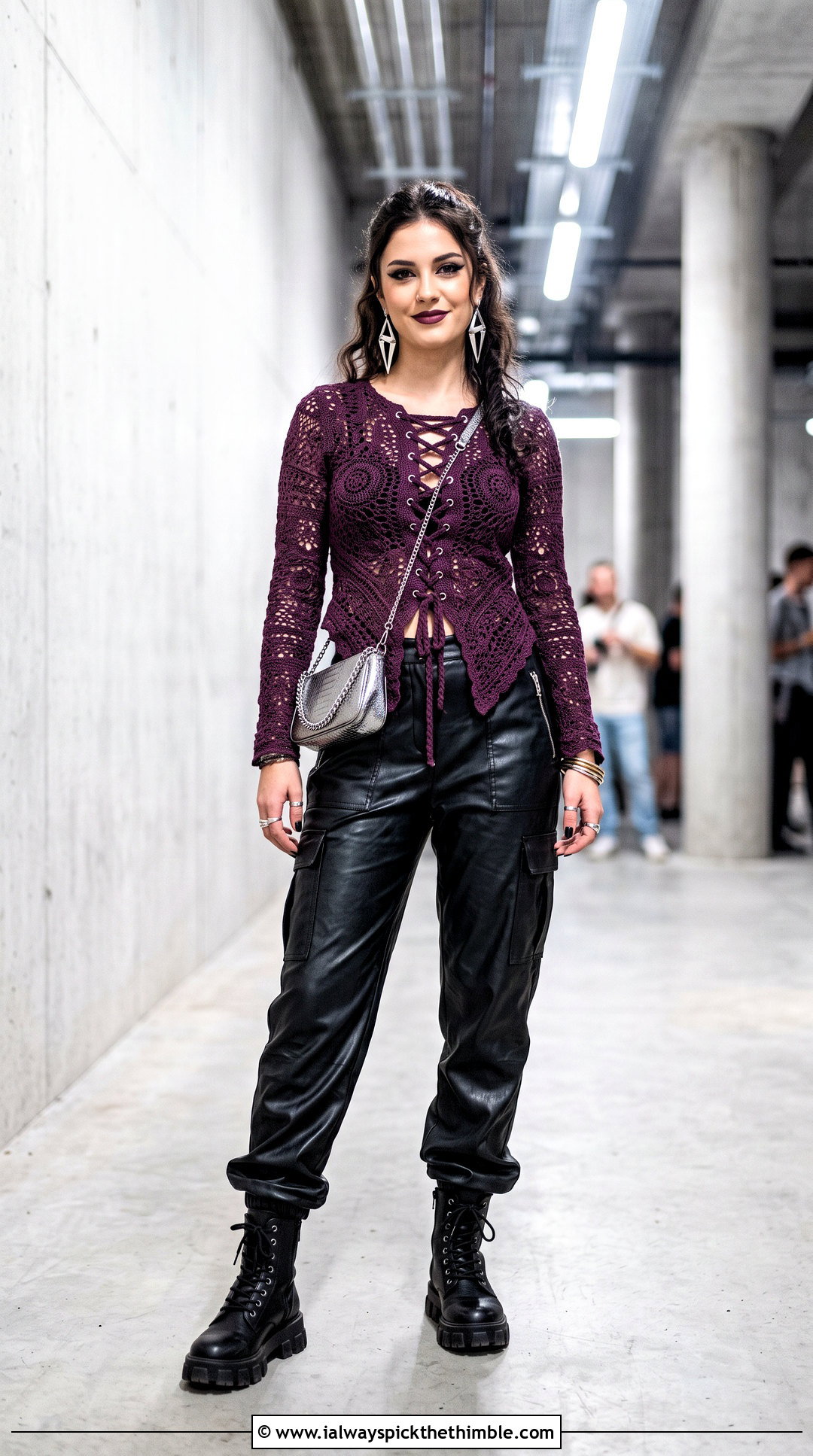 Crochet Lace Up Rave Top With Leather Pants - 25 crochet rave top outfit ideas