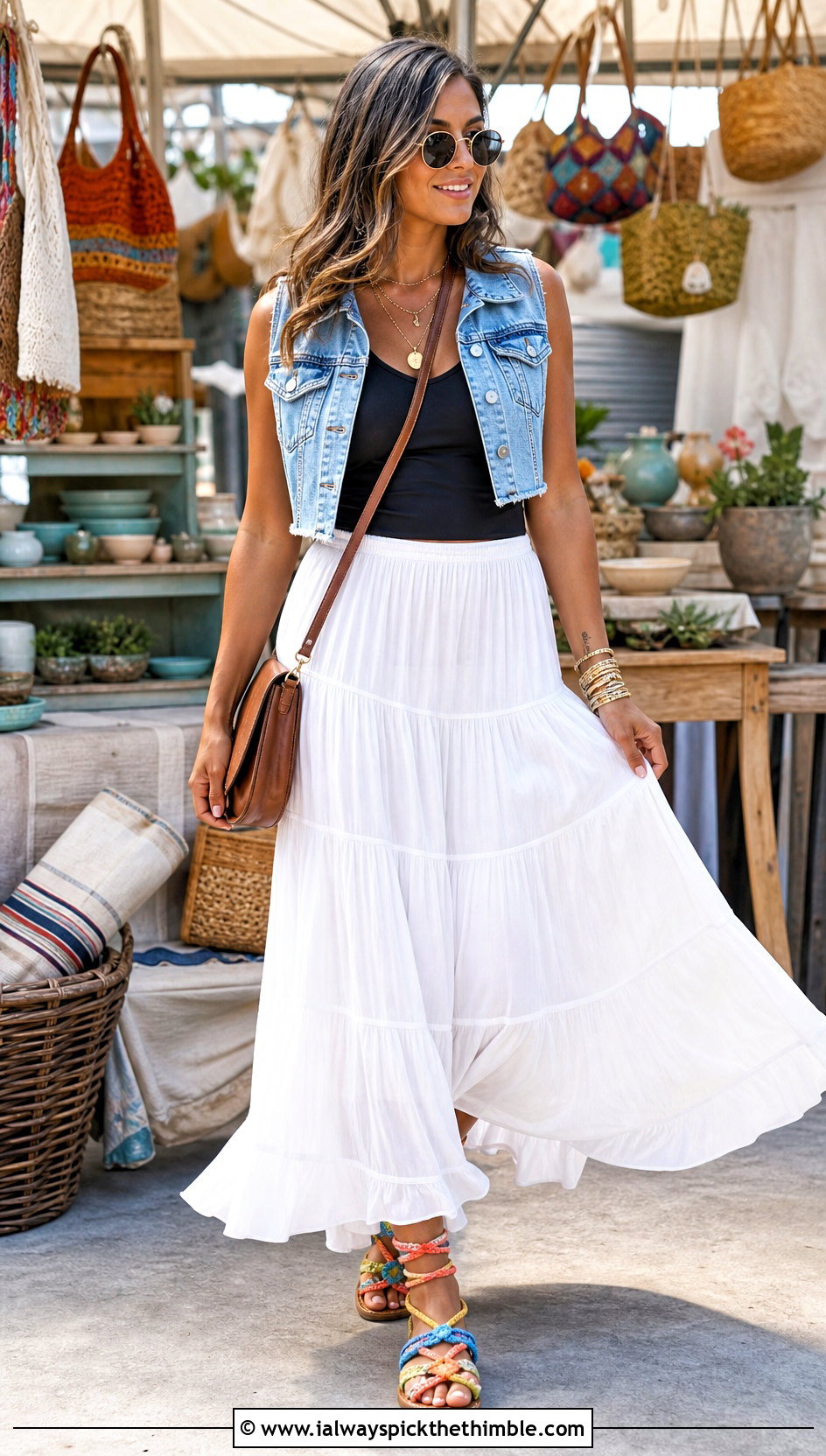 Crochet Lace Up Sandals With A Tiered Maxi Skirt - 15 Crochet Shoes For Ladies outfit ideas