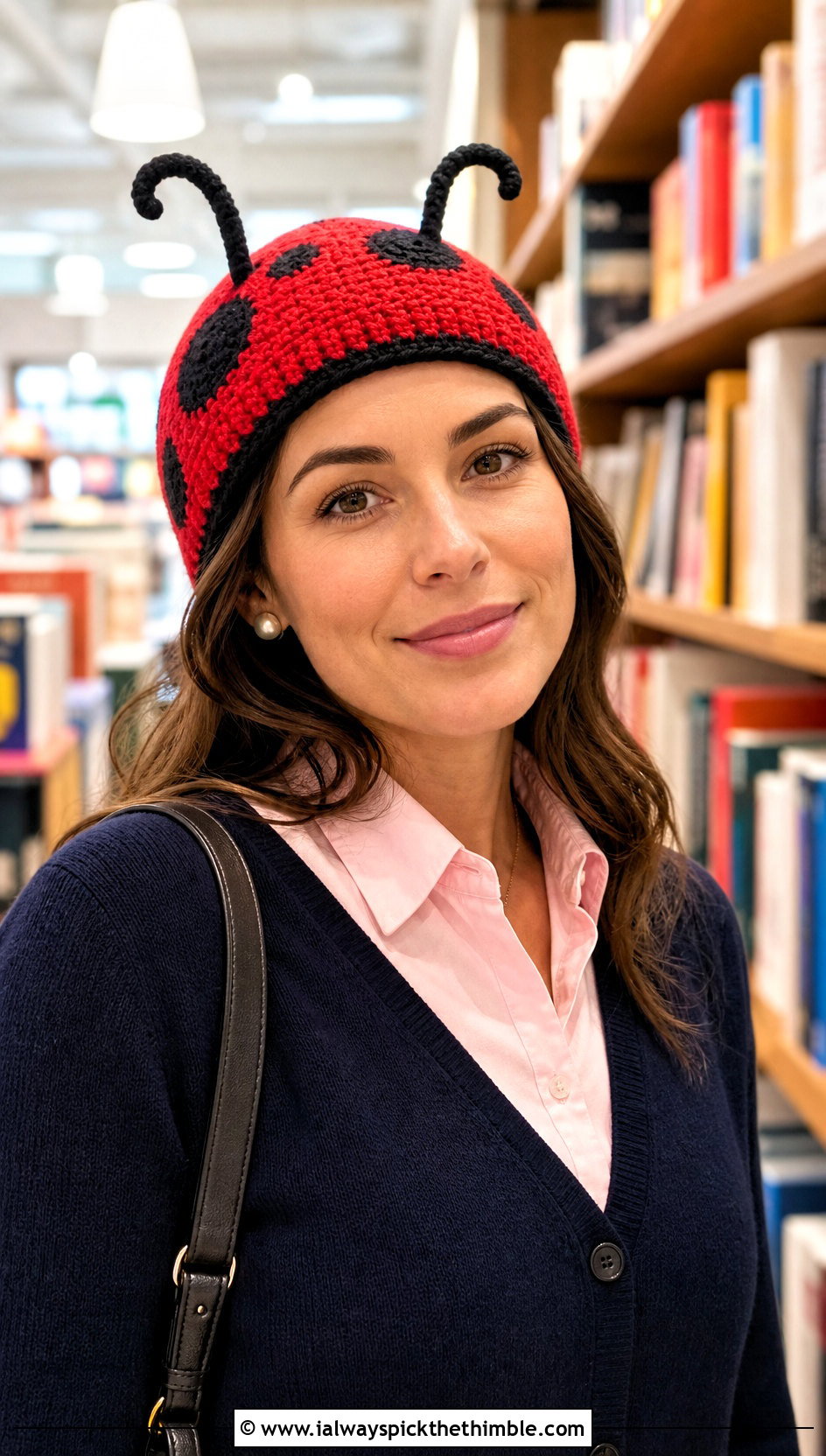 Crochet Ladybug Hat With Preppy Cardigan - 20 Crochet Character Hat outfit ideas