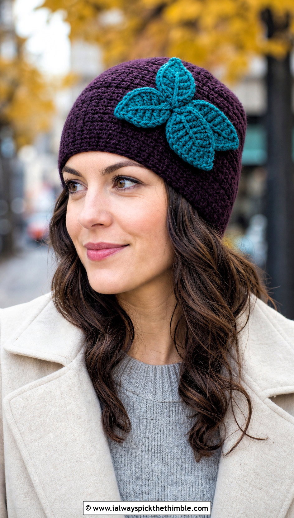 Crochet Leaf Cluster Hat Topper With Sweater Dress - 20 Crochet Hat Toppers Ideas