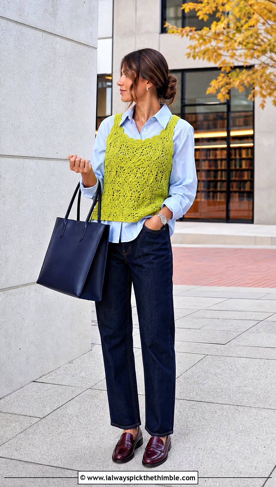 Crochet Lily Vest Top Over A Button Down Shirt - 20 crochet lily top outfit ideas