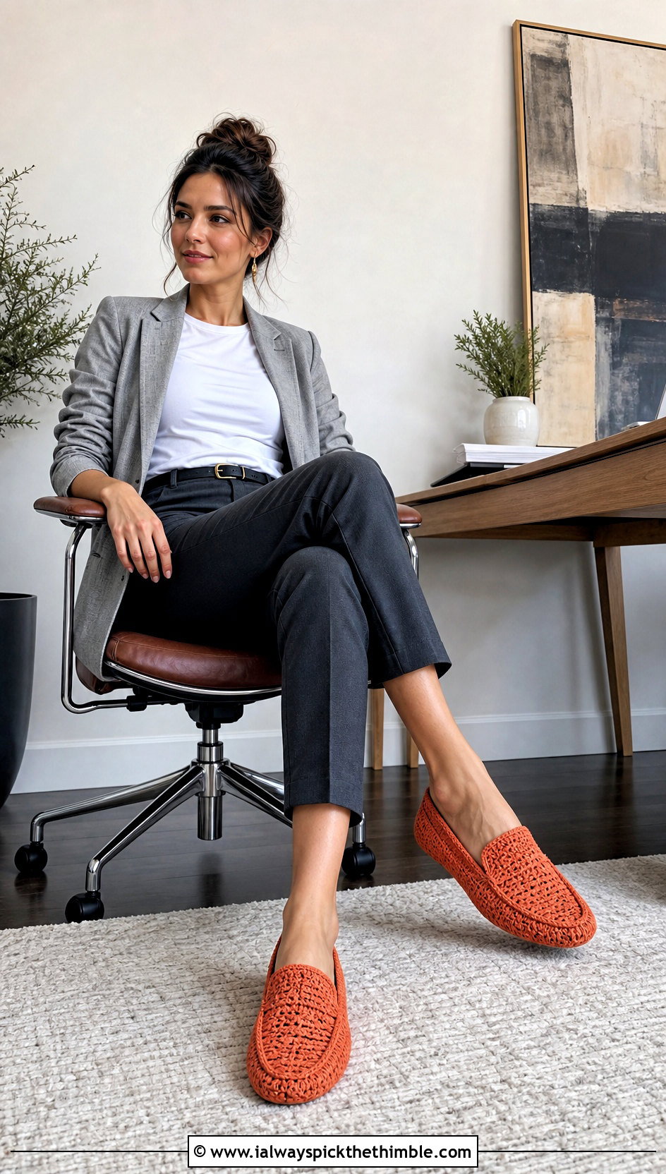 Crochet Loafer House Shoes With Tailored Trousers - 20 crochet house shoes outfit ideas