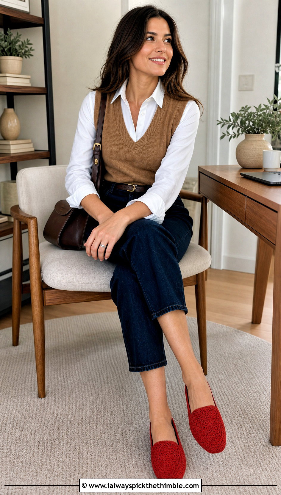 Crochet Loafer Slippers With Button Down Shirt And Jeans - 20 crochet winter slippers outfit ideas