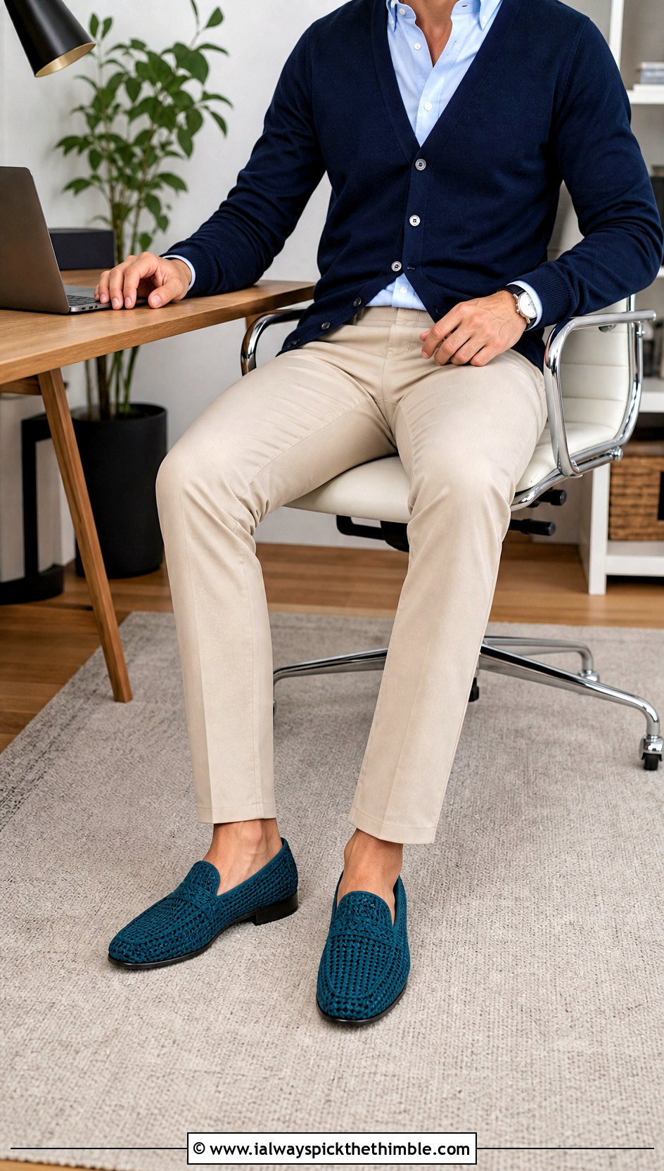 Crochet Loafer Slippers With Oxford Shirt And Chinos - 20 easy mens crochet slippers outfit ideas