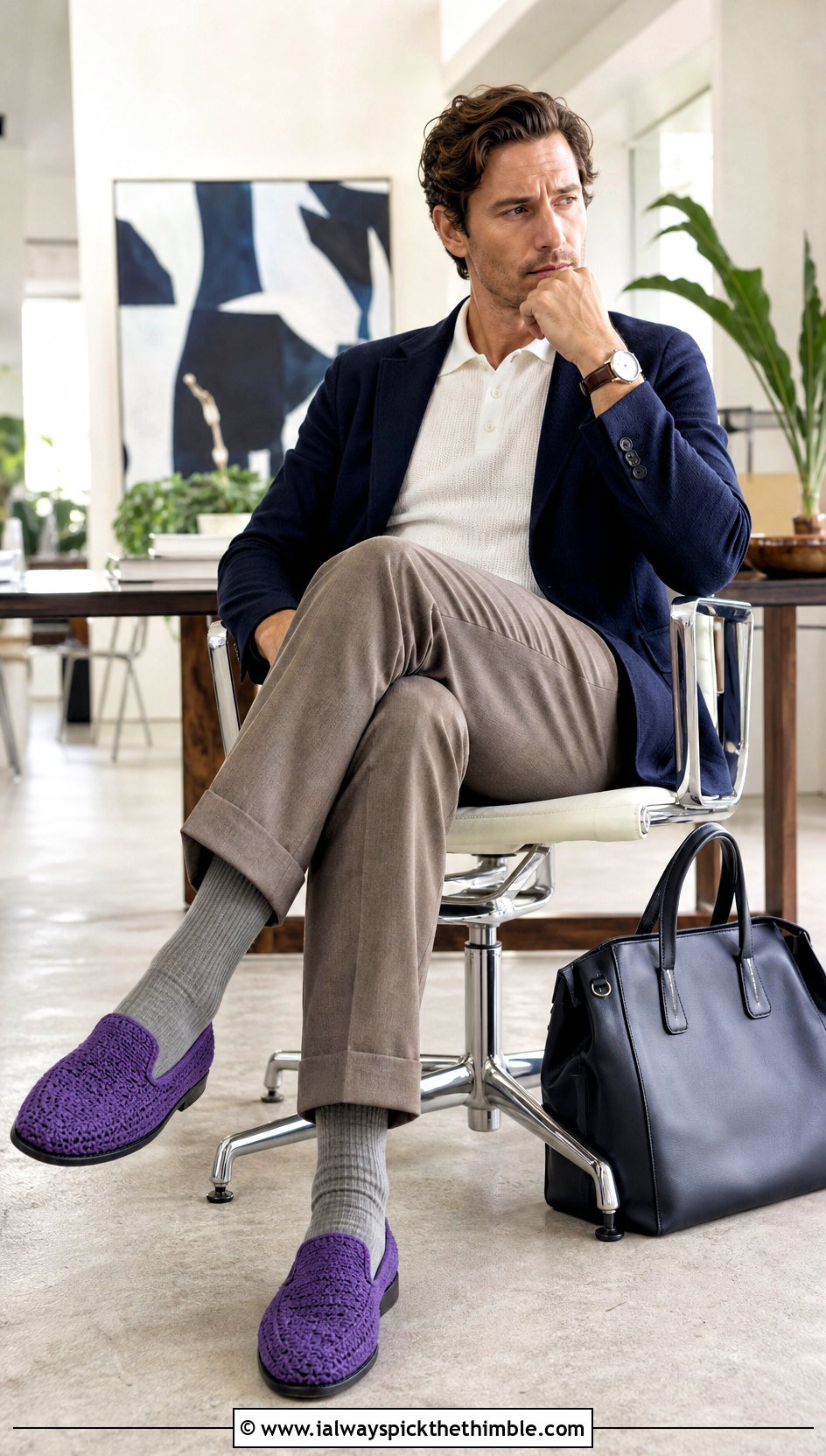 Crochet Loafer Slippers With Pleated Trousers - 25 mens crochet slippers outfit ideas