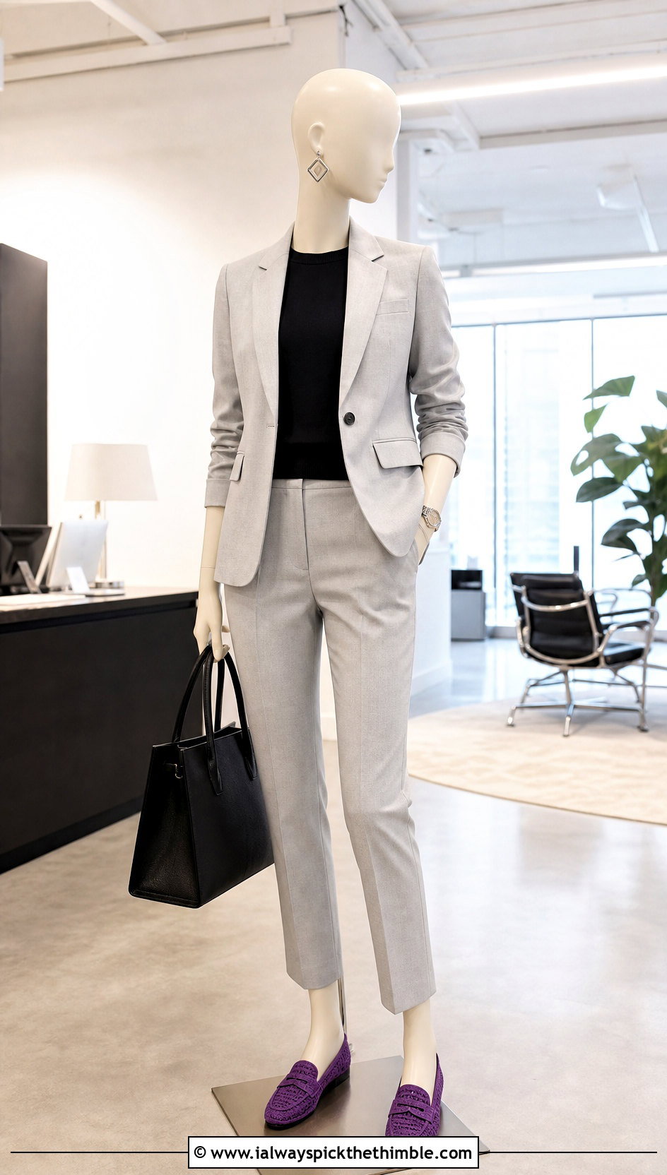 Crochet Loafers With A Tailored Pantsuit - 15 crochet slip-on shoes on mannequin outfit ideas