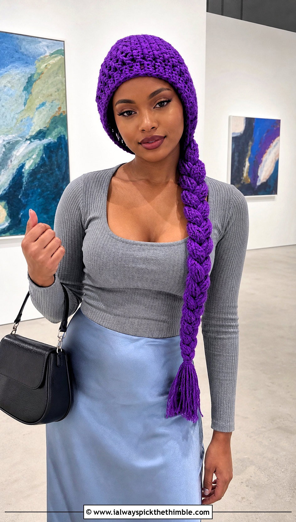 Crochet Long Braid Wig Hat With Ribbed Top And Satin Skirt - 20 Crochet Wig Hat outfit ideas