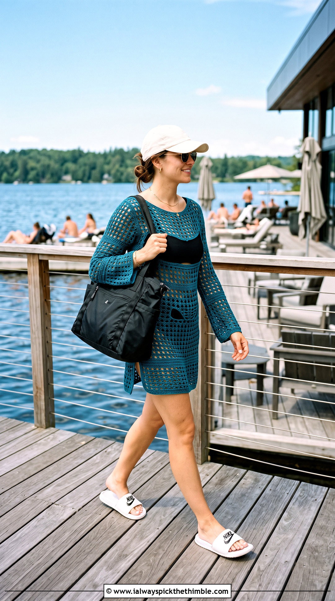 Crochet Long Sleeve Tunic Cover Up With High Waisted Bikini - 25 crochet swimsuit cover up outfit ideas
