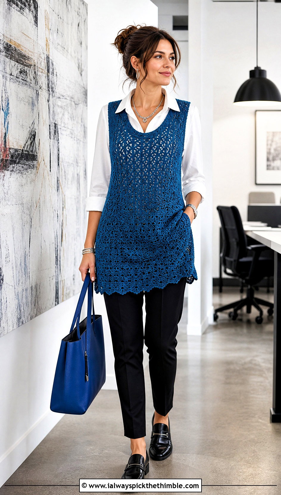 Crochet Long Tank Tunic With Button Down Shirt - 20 Crochet Long Tank Top outfit ideas