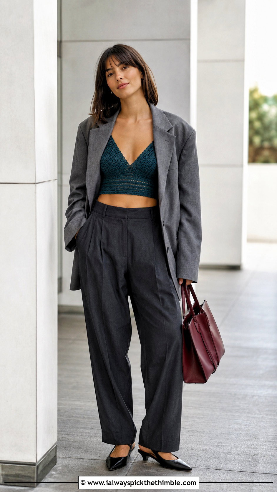 Crochet Longline Bralette With Tailored Trousers - 25 crochet lingerie outfit ideas