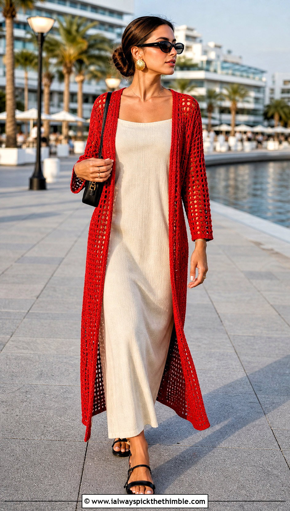 Crochet Longline Cardigan With Column Dress And Sandals - 15 diy summer crochet clothing and outfit ideas