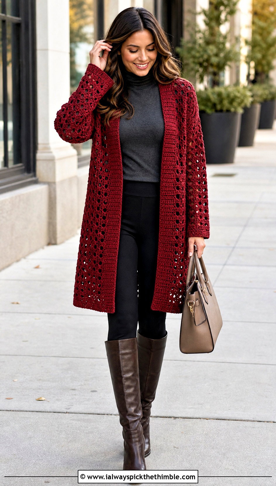 Crochet Longline Cardigan With Turtleneck And Leggings - 25 cute crochet clothes and outfit ideas
