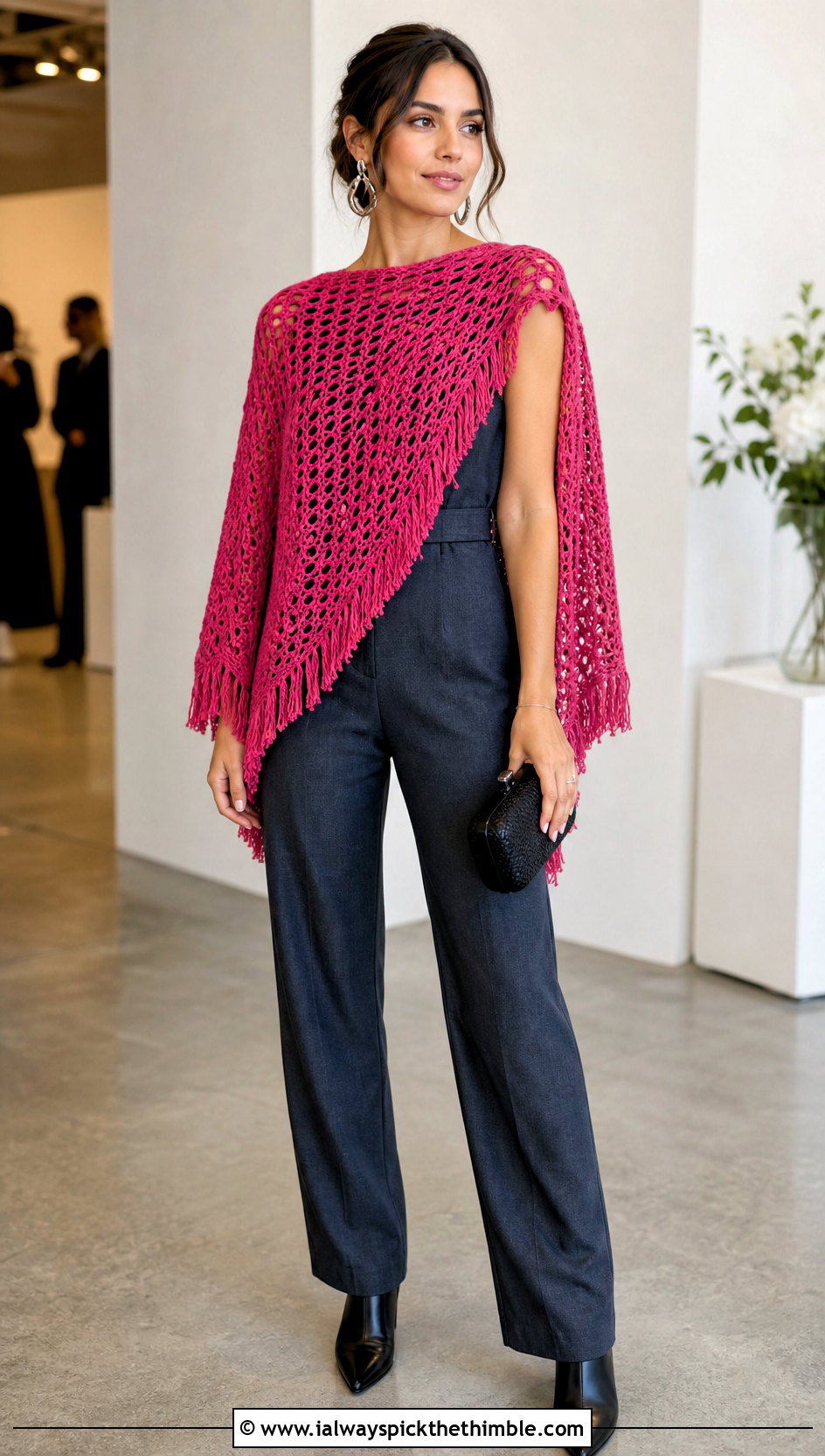 Crochet Lori Poncho With A Jumpsuit - 20 crochet lori poncho outfit ideas