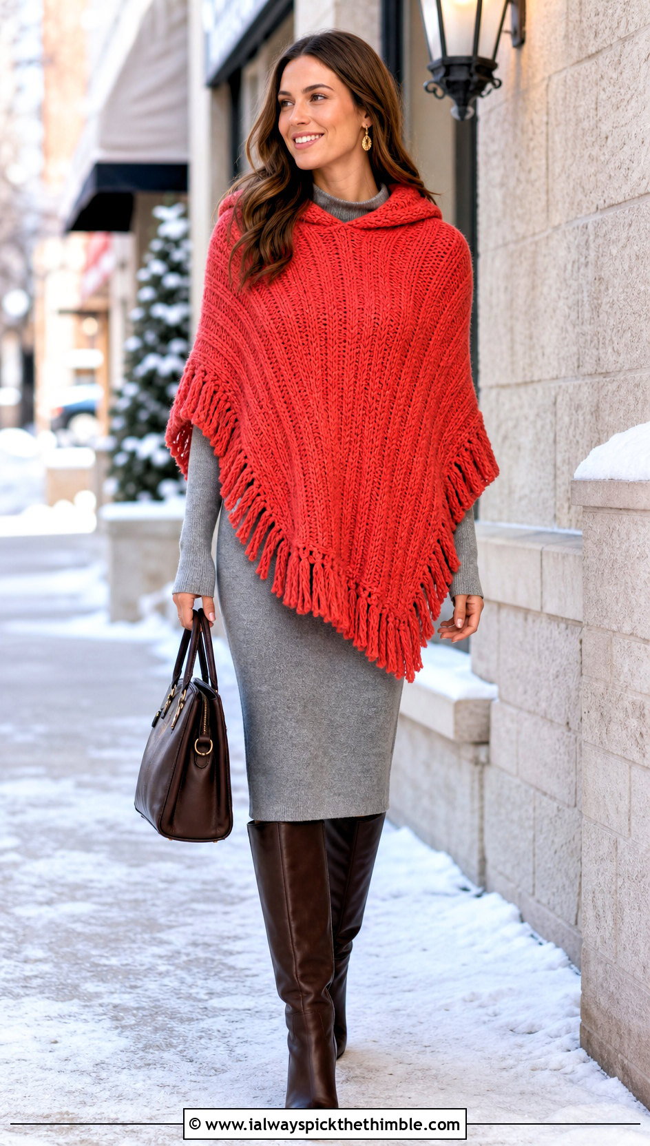 Crochet Lori Poncho With A Sweater Dress - 20 crochet lori poncho outfit ideas