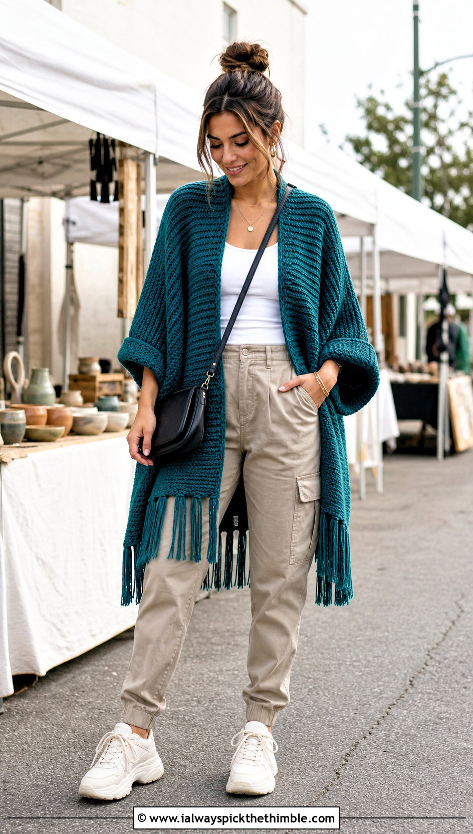 Crochet Lori Poncho With Cargo Pants - 20 crochet lori poncho outfit ideas