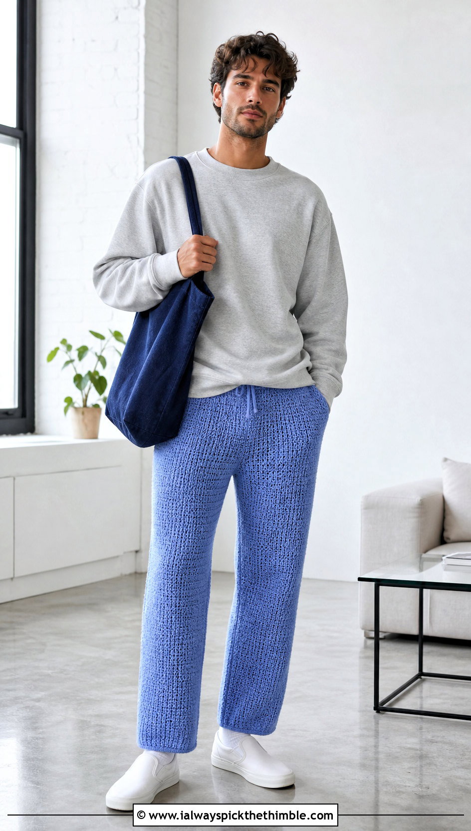 Crochet Lounge Pants With Crewneck Sweatshirt - 25 crochet pants men outfit ideas