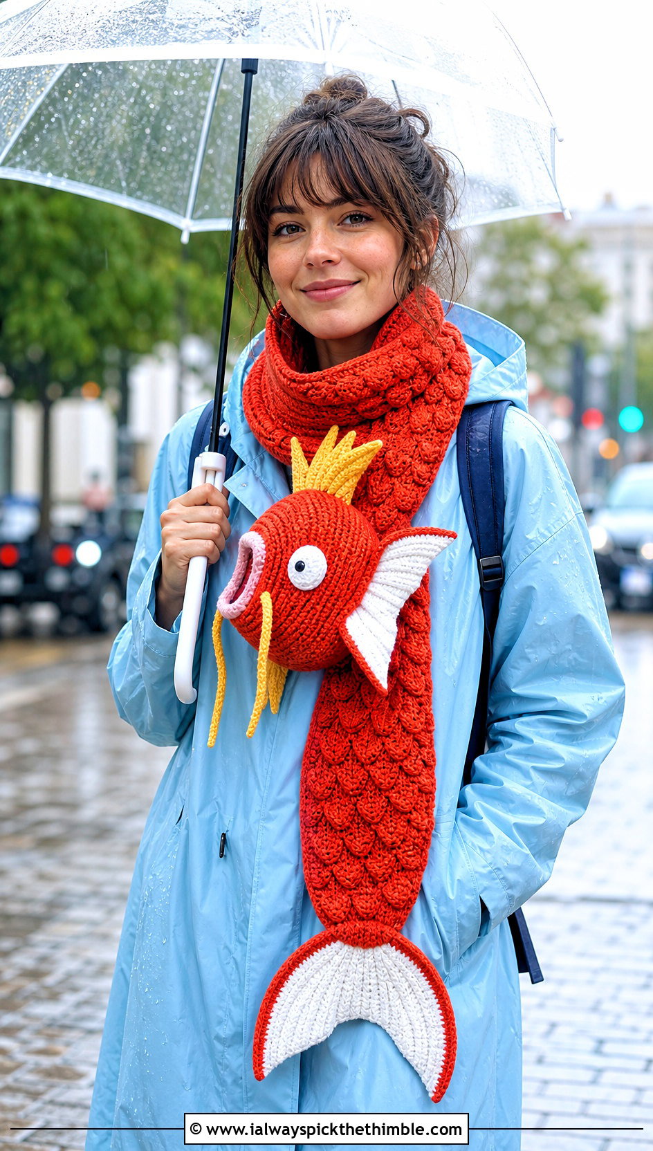 Crochet Magikarp Novelty Scarf With Raincoat - 20 Crochet Pokemon Scarf outfit ideas