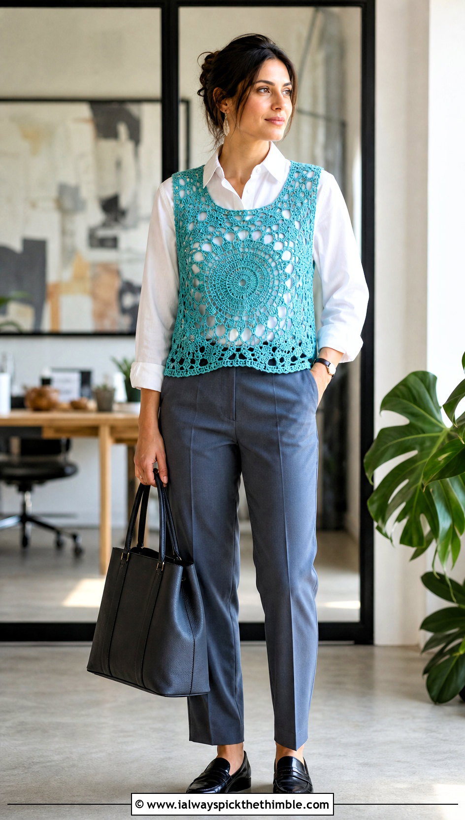 Crochet Mandala Vest Top With Button Down Shirt - 25 crochet mandala top outfit ideas