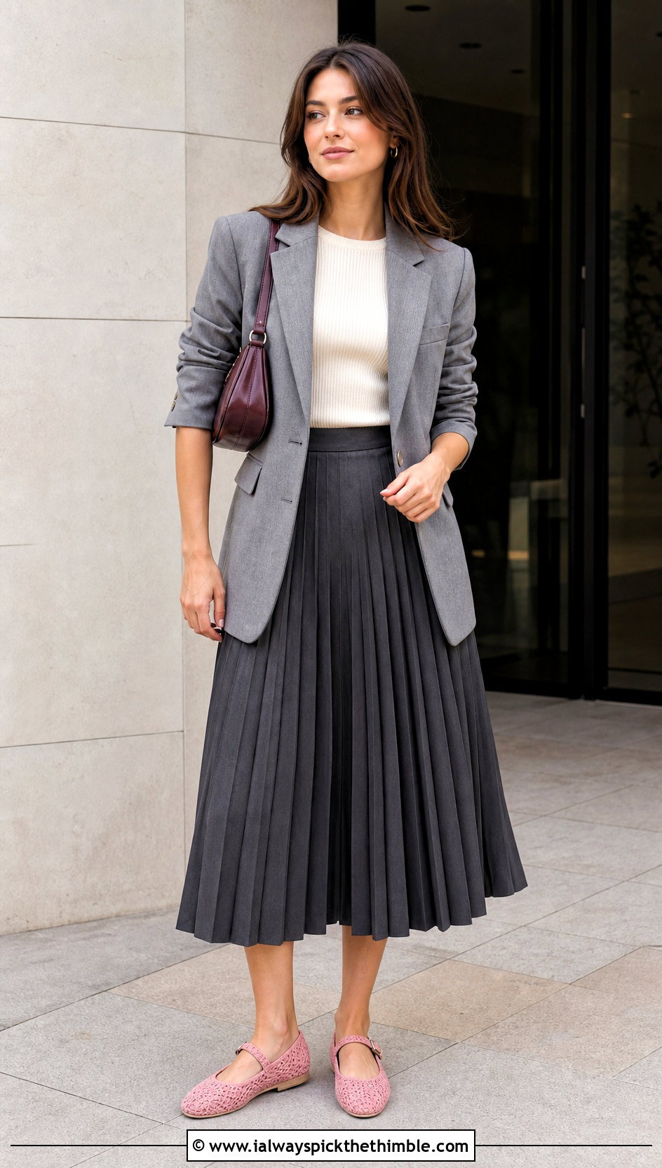 Crochet Mary Jane Flats With Pleated Midi Skirt - 20 women crochet shoes outfit ideas