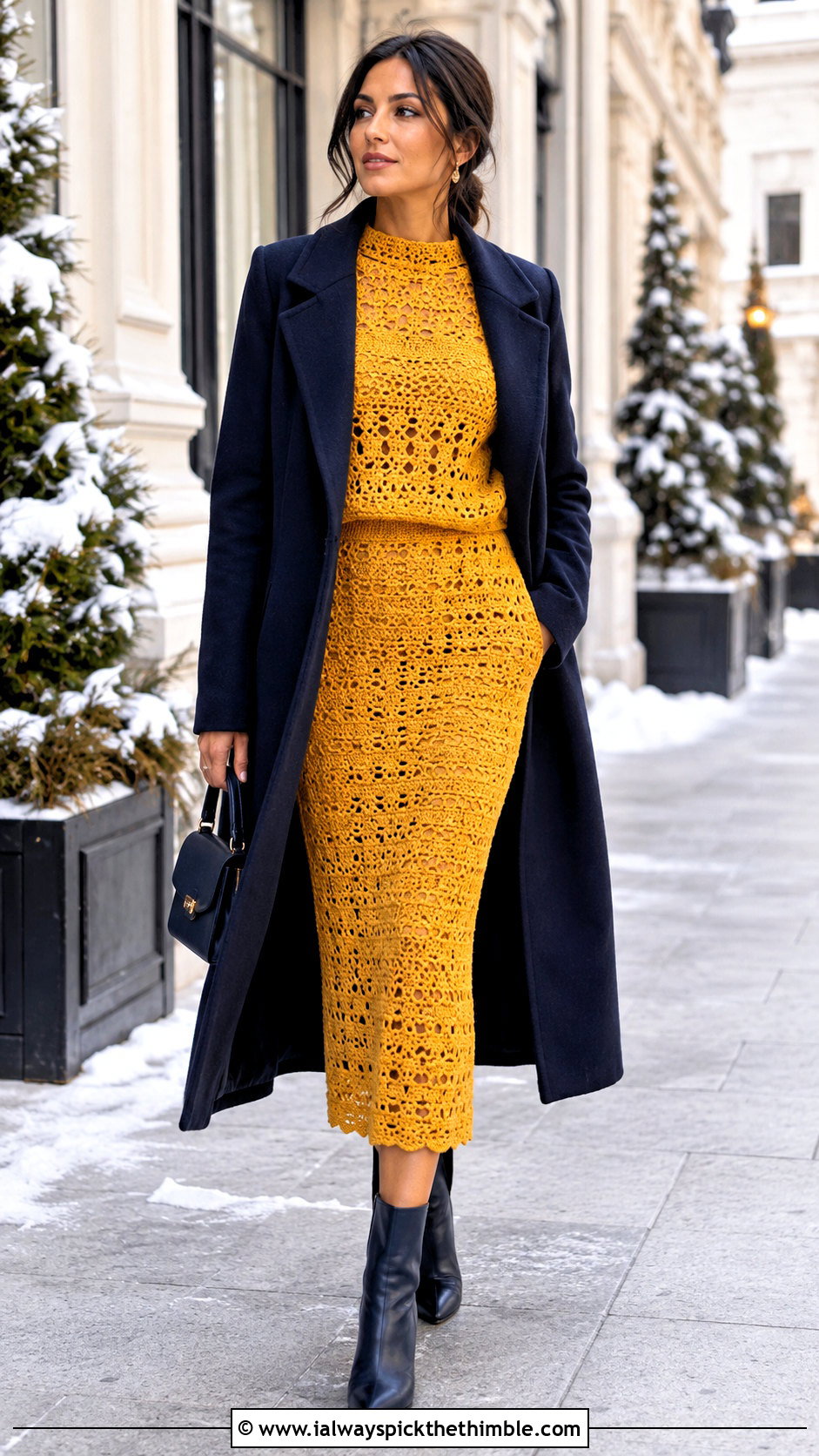 Crochet Matching Set With Long Wool Coat - 25 crochet winter clothes and outfit ideas