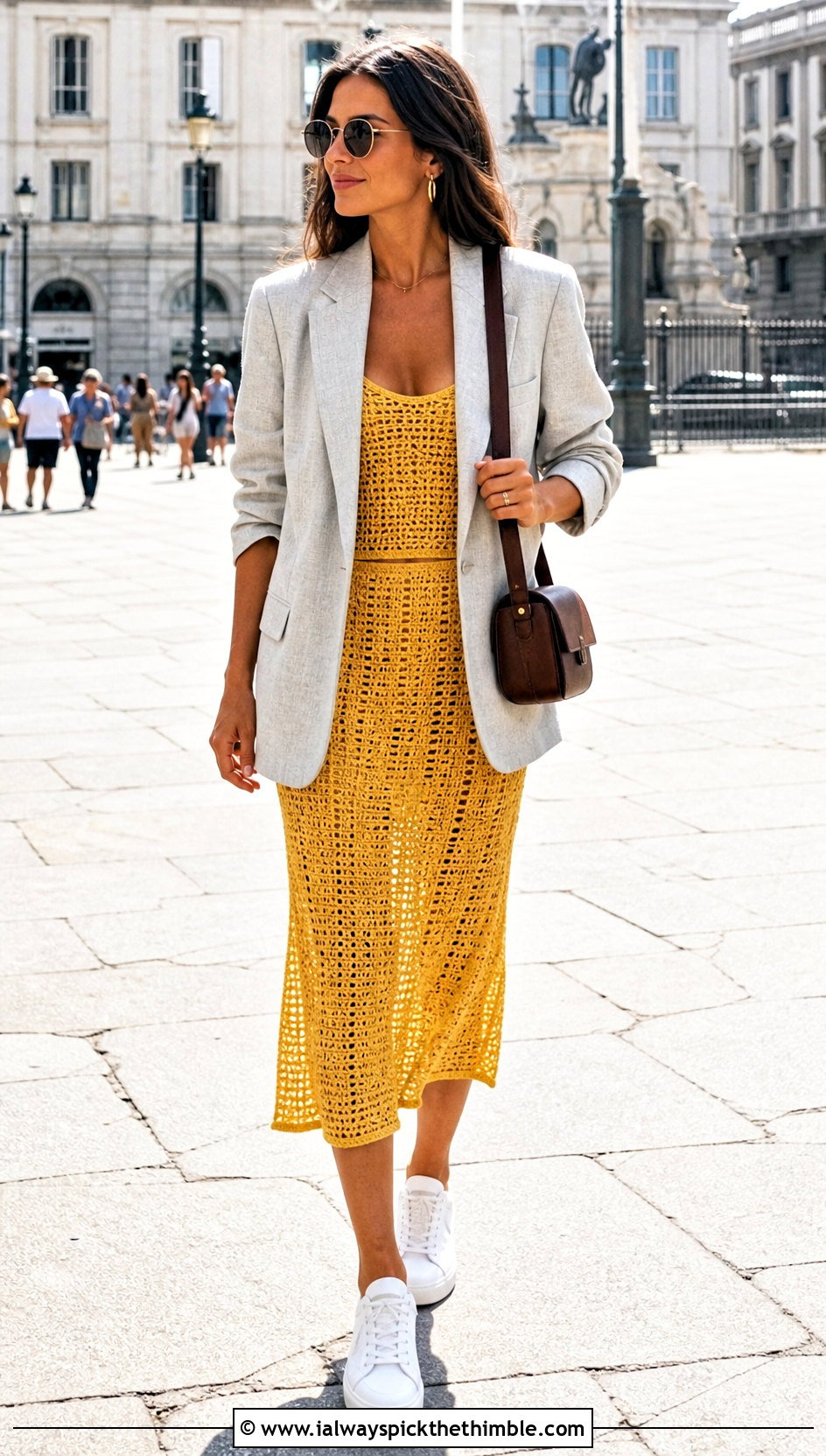 Crochet Matching Set With Oversized Blazer - 20 crochet vacation outfits ideas