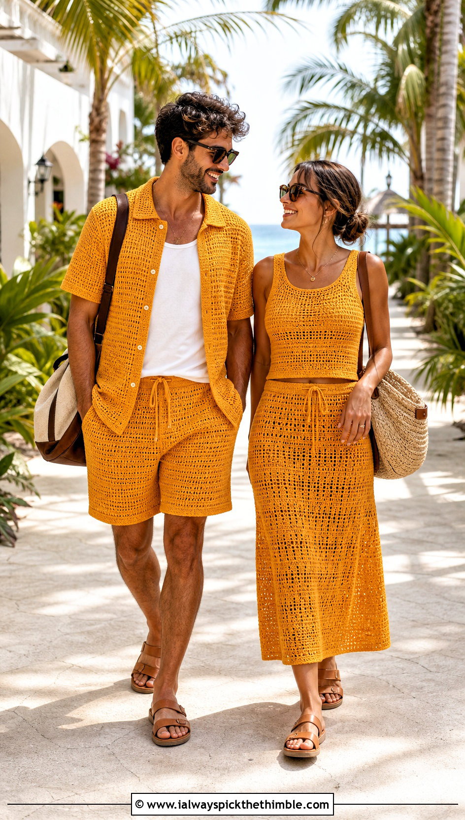 Crochet Matching Sets With Vacation Sandals - 20 couples crochet outfit ideas