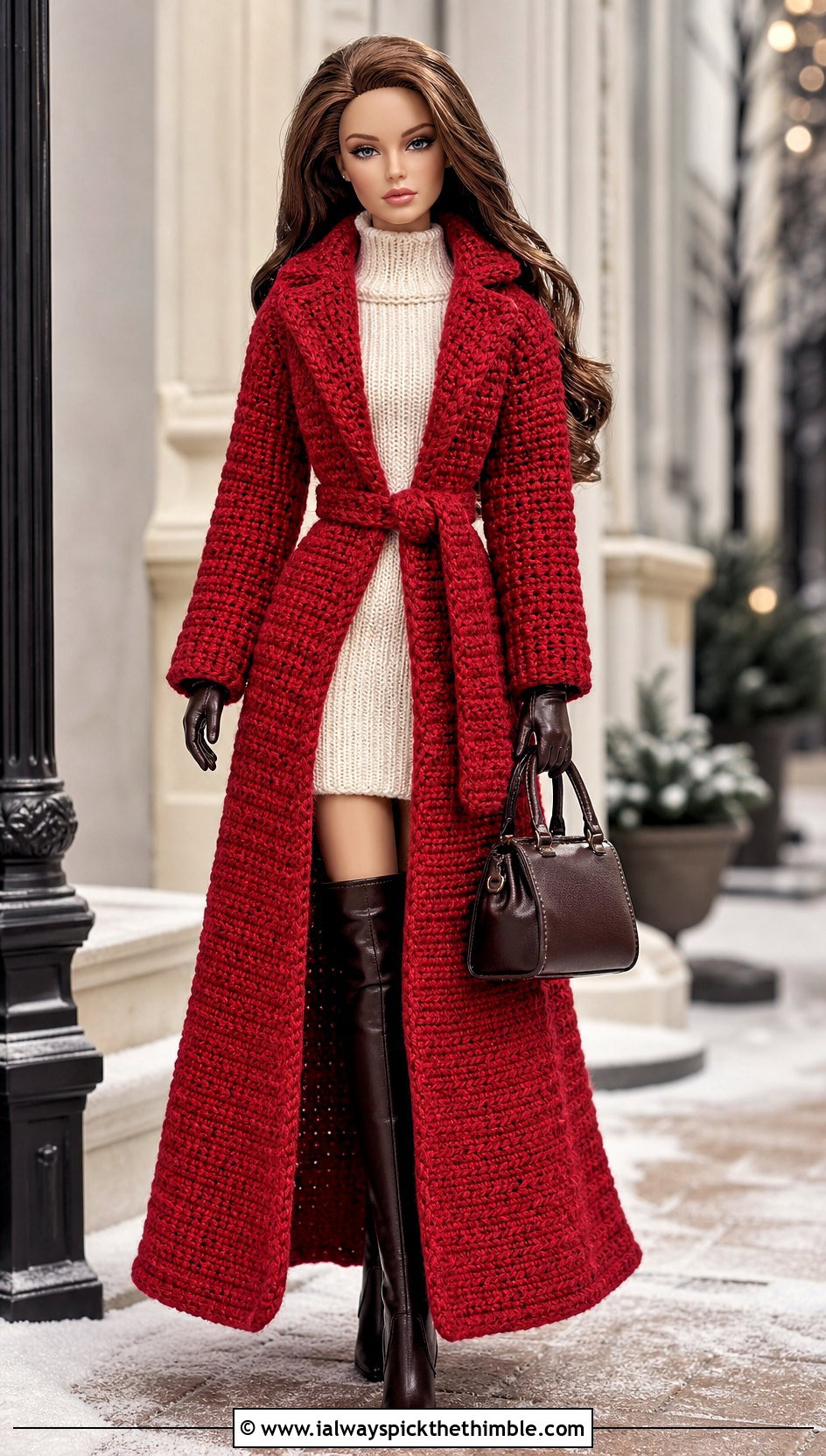 Crochet Maxi Coat With Sweater Dress And Tall Boots - 20 crochet doll and clothes and outfit ideas