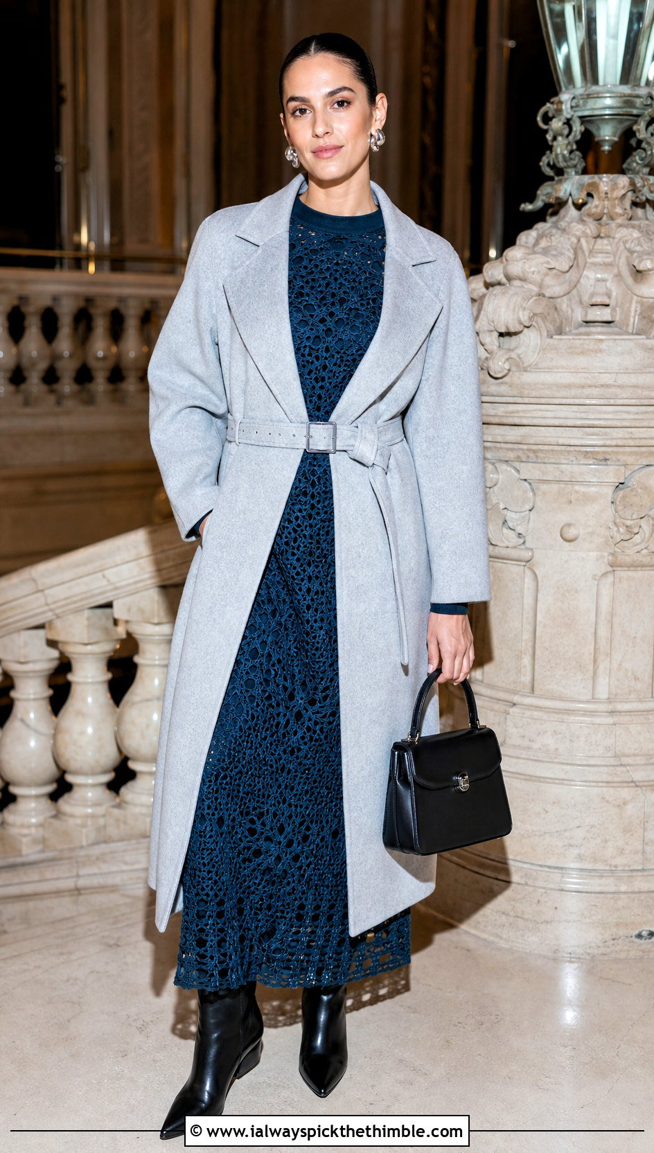 Crochet Maxi Dress With Belted Coat - 20 winter crochet outfit ideas