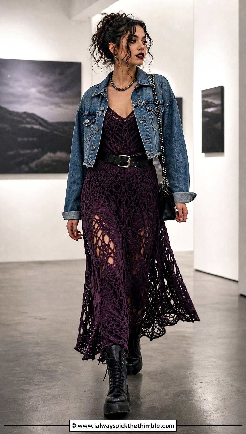 Crochet Maxi Dress With Combat Boots - 20 grunge crochet clothes and outfit ideas