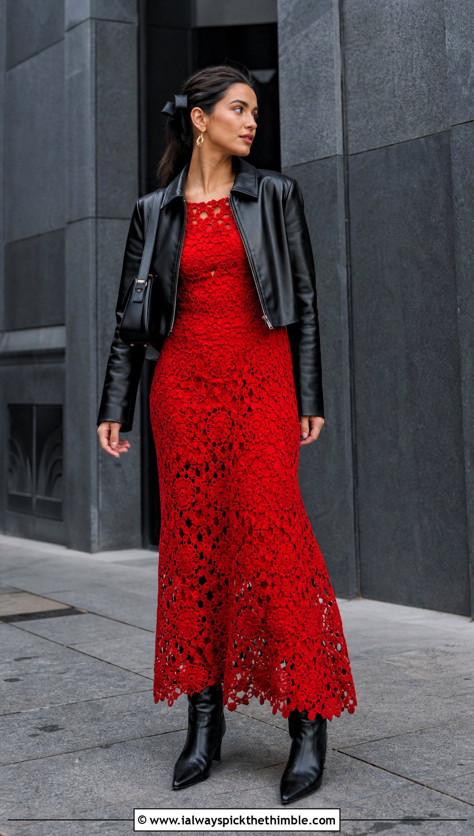 Crochet Maxi Dress With Cropped Leather Jacket - 20 coquette crochet clothes and outfit ideas