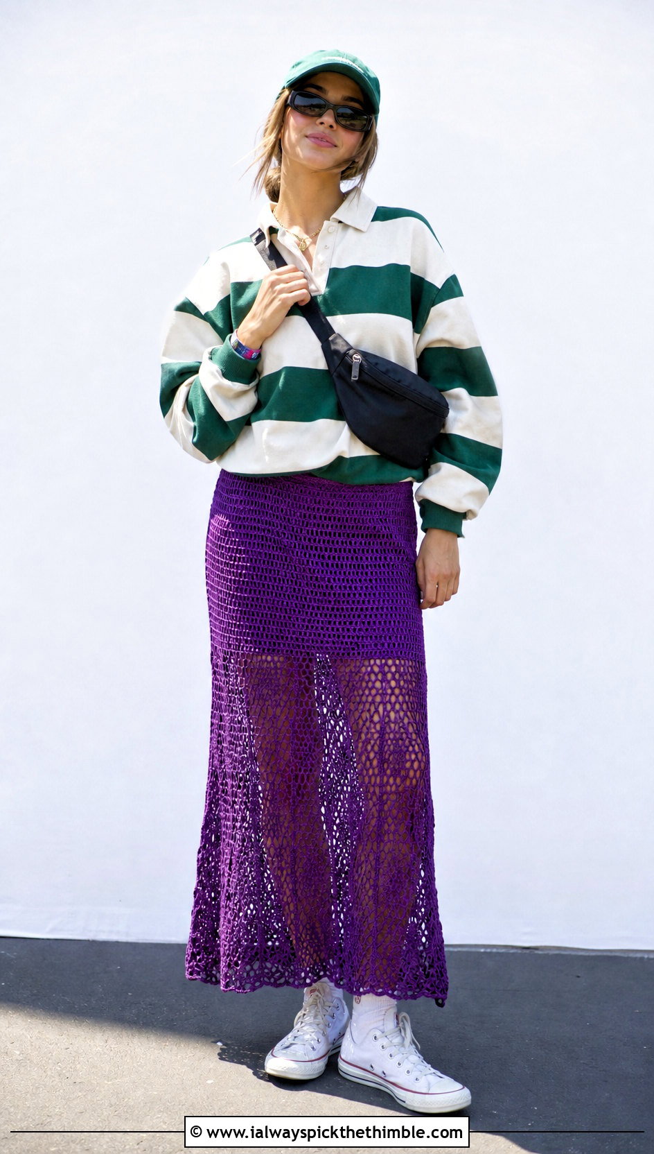 Crochet Maxi Skirt Festival Outfit With Rugby Shirt - 20 Crochet Festival Outfit ideas