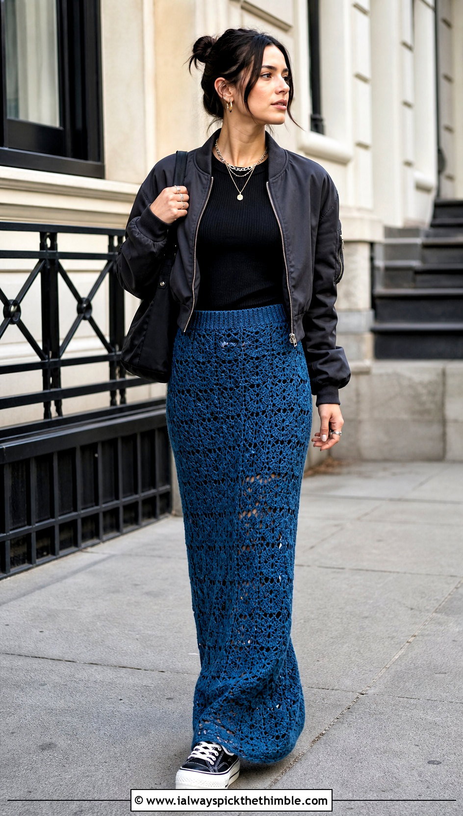 Crochet Maxi Skirt With Bomber Jacket - 20 grunge crochet clothes and outfit ideas
