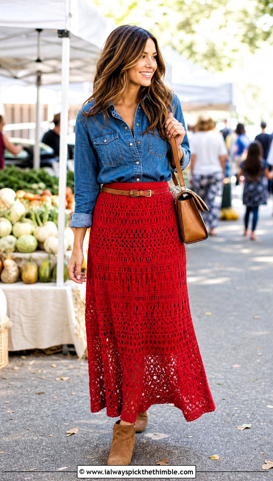 Crochet Maxi Skirt With Denim Shirt - 25 autumn crochet clothes and outfit ideas