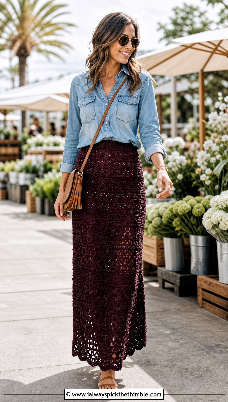 Crochet Maxi Skirt With Denim Shirt - 25 crochet outfits ideas