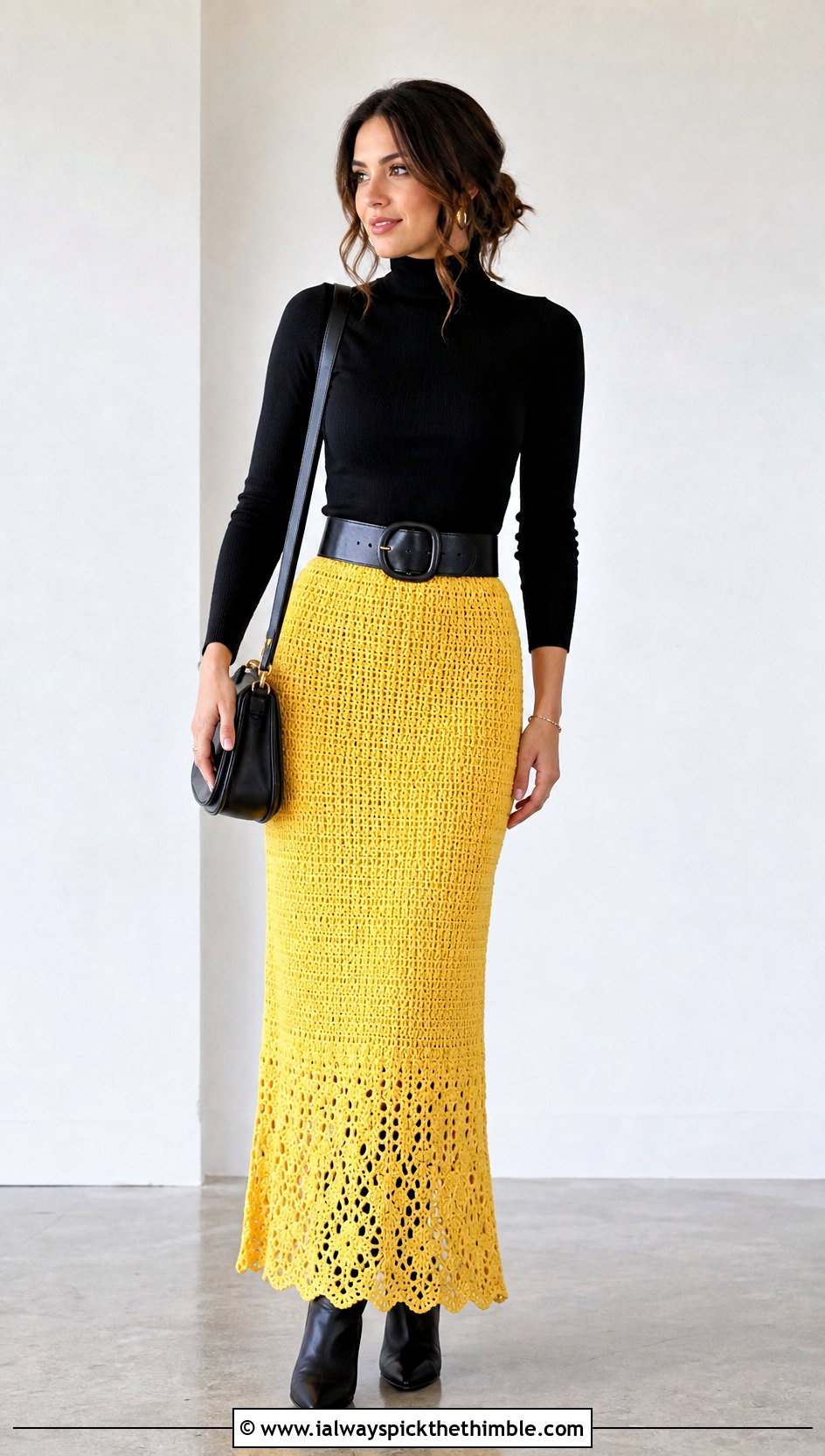Crochet Maxi Skirt With Fitted Turtleneck - 20 gothic crochet clothes and outfit ideas