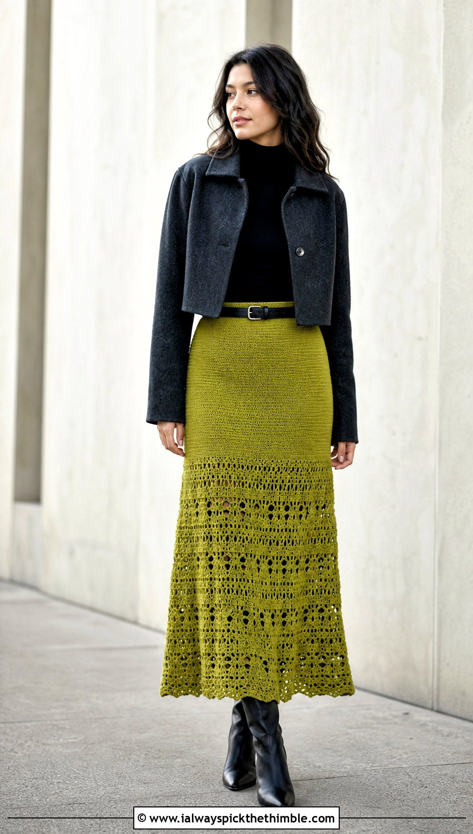 Crochet Maxi Skirt With Fitted Turtleneck - 20 winter crochet clothes ideas