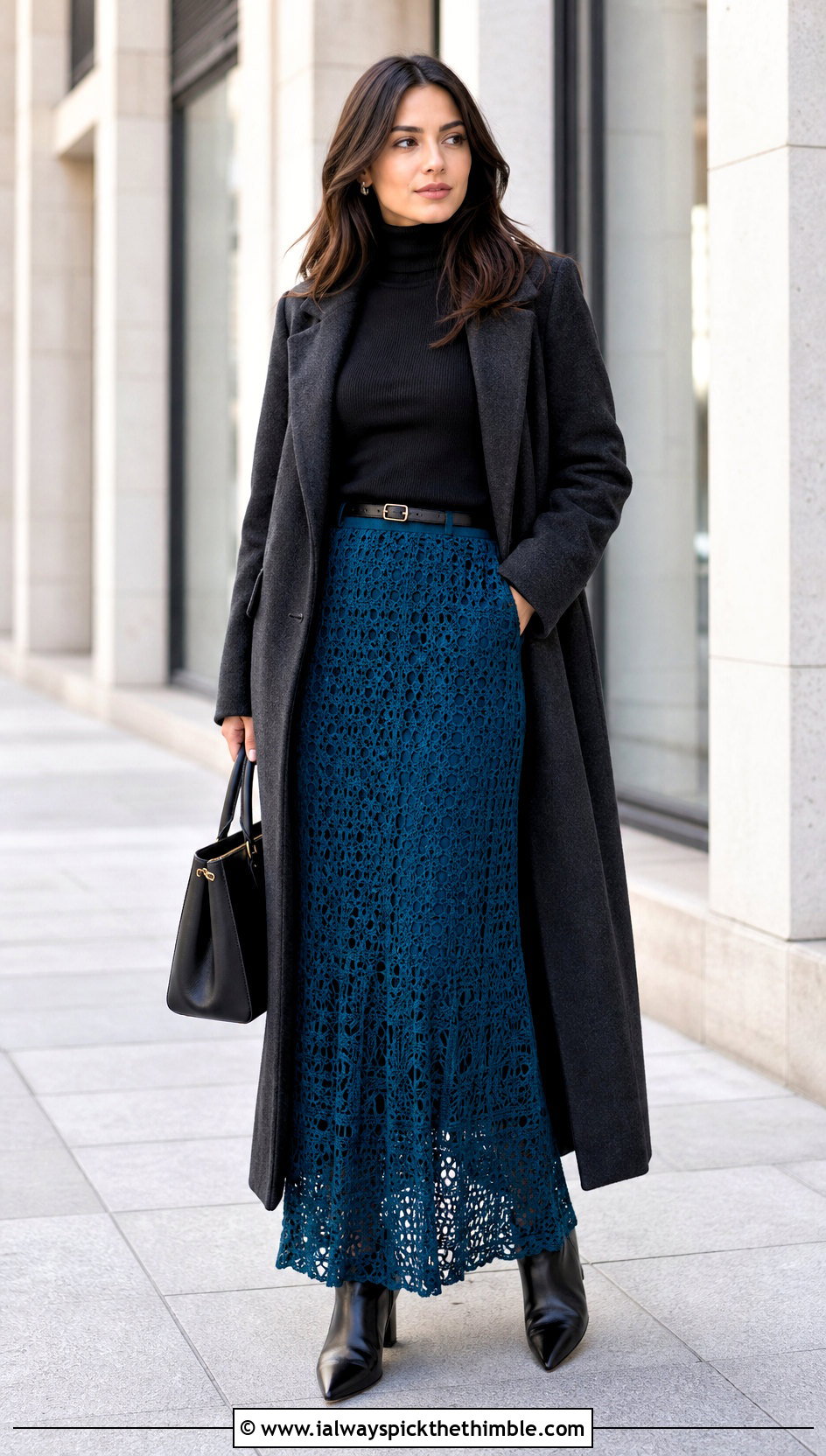 Crochet Maxi Skirt With Fitted Turtleneck - 25 aesthetic crochet clothes and outfit ideas