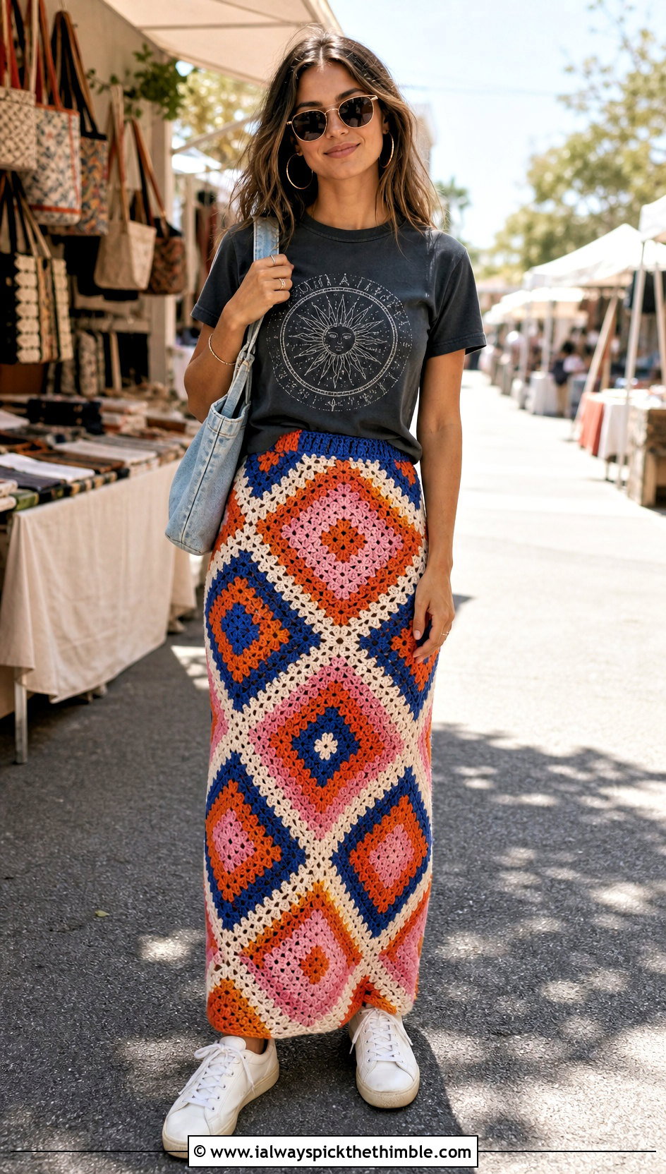 Crochet Maxi Skirt With Graphic T Shirt - 20 cute crochet clothing and outfit ideas