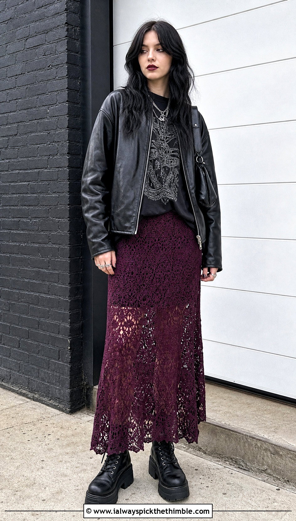 Crochet Maxi Skirt With Graphic T Shirt - 25 Crochet Goth Clothes and outfit ideas