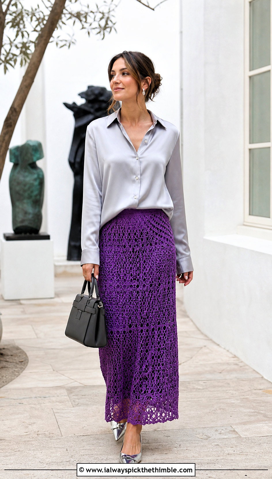 Crochet Maxi Skirt With Satin Button Down Shirt - 20 women crochet clothes and outfit ideas