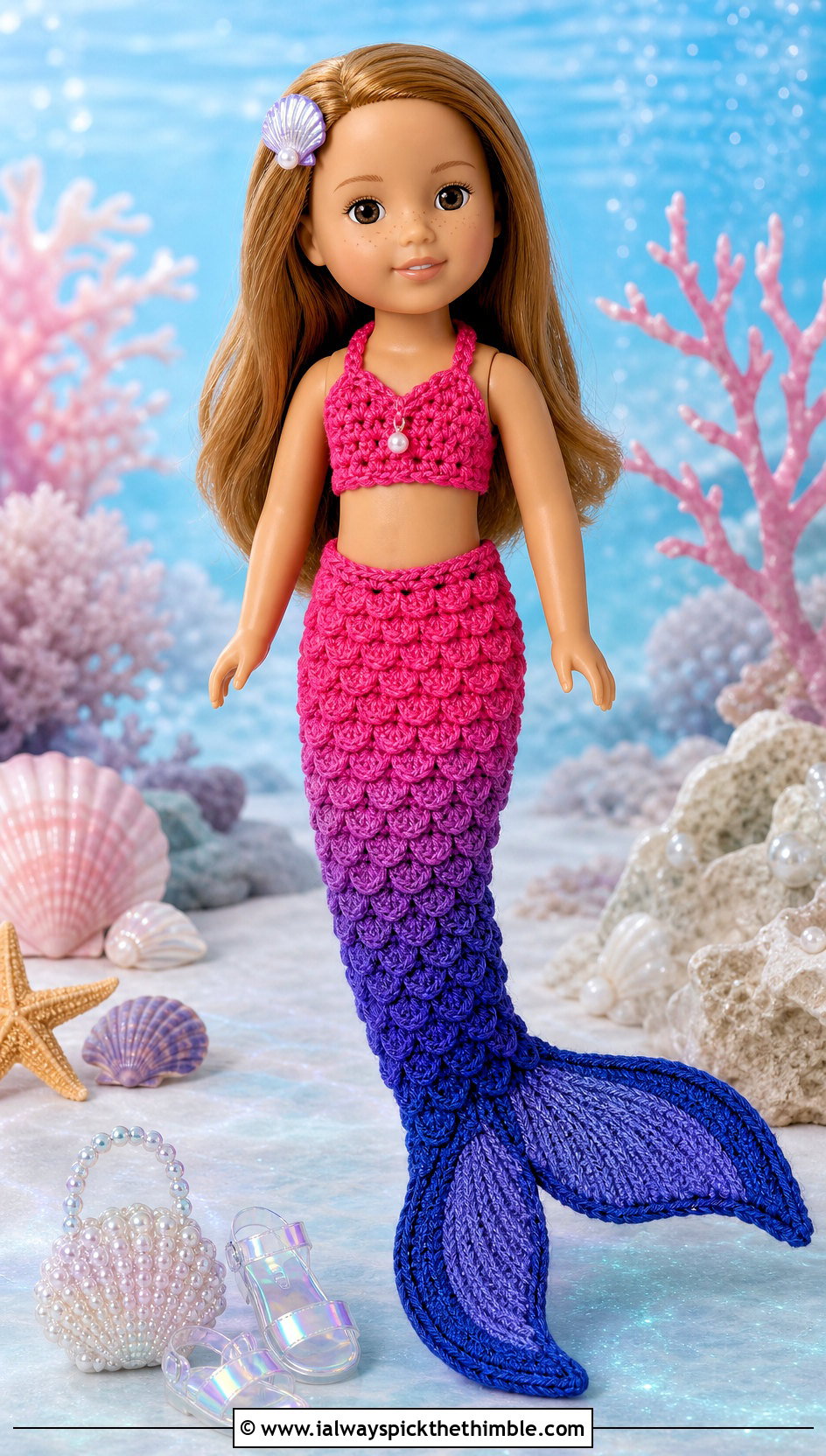 Crochet Mermaid Set With Shell Accessories - 15 Crochet Wellie Wishers Doll Clothes and outfit ideas