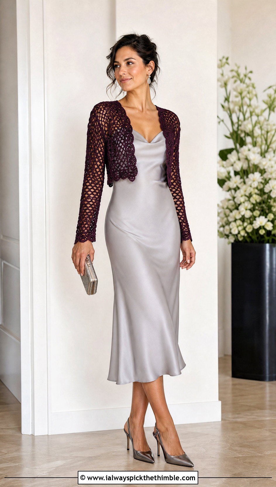Crochet Mesh Bolero With Satin Dress - 20 crochet witchy clothes and outfit ideas