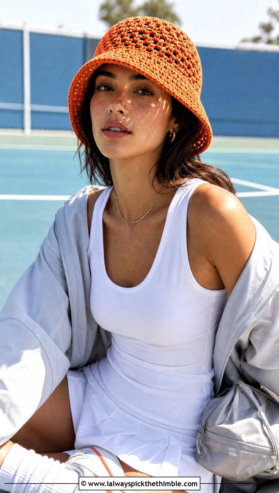 Crochet Mesh Bucket Hat With Tennis Dress - 15 Crochet Women's Hats outfit ideas