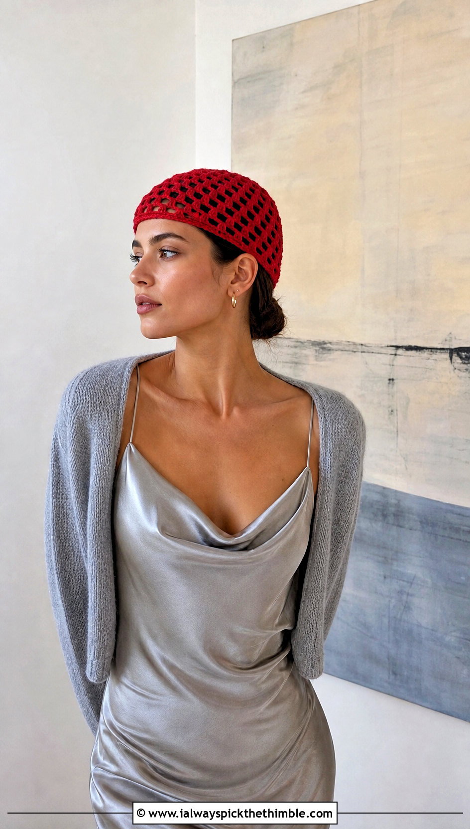 Crochet Mesh Cap With Slip Dress - 25 crochet cap outfit ideas