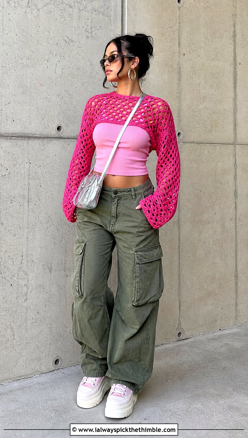 Crochet Mesh Long Sleeve Top With Cargo Pants - 25 sabrina carpenter crochet top outfit ideas