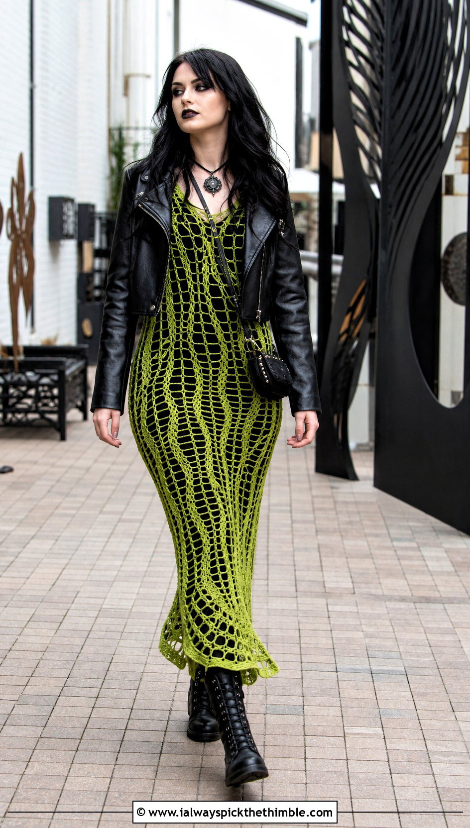 Crochet Mesh Maxi Dress With Combat Boots - 15 goth crochet clothing and outfit ideas