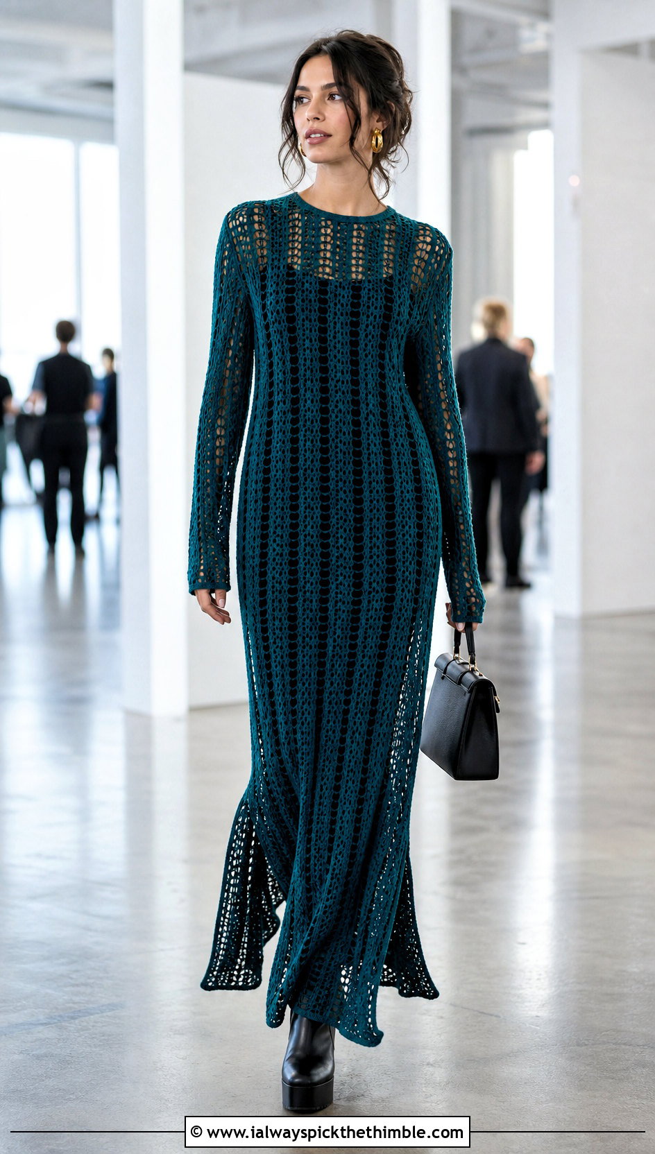 Crochet Mesh Maxi Dress With Platform Boots - 20 gothic crochet clothes and outfit ideas