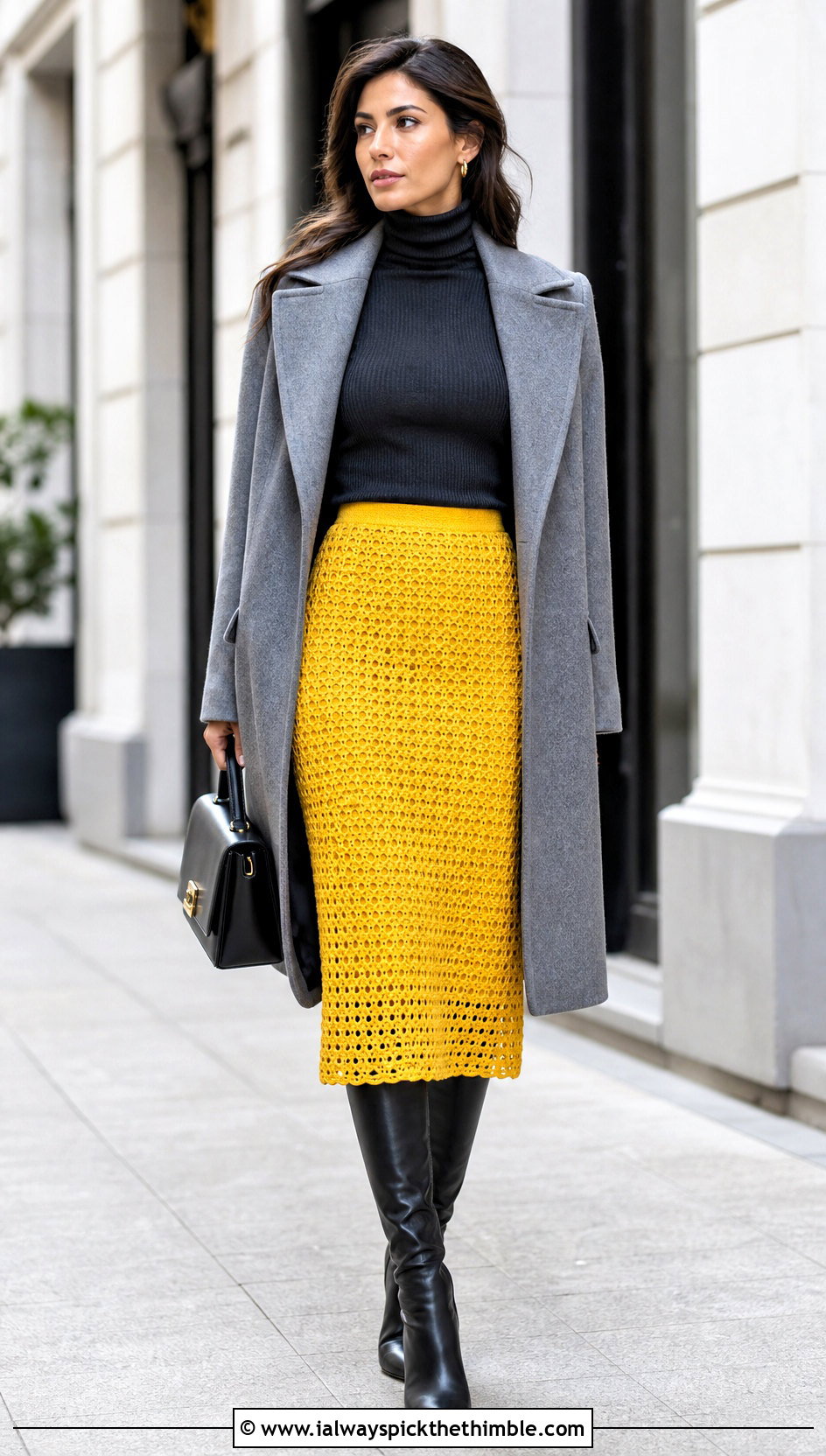 Crochet Mesh Midi Skirt With Fitted Turtleneck - 25 crochet mesh skirt outfit ideas