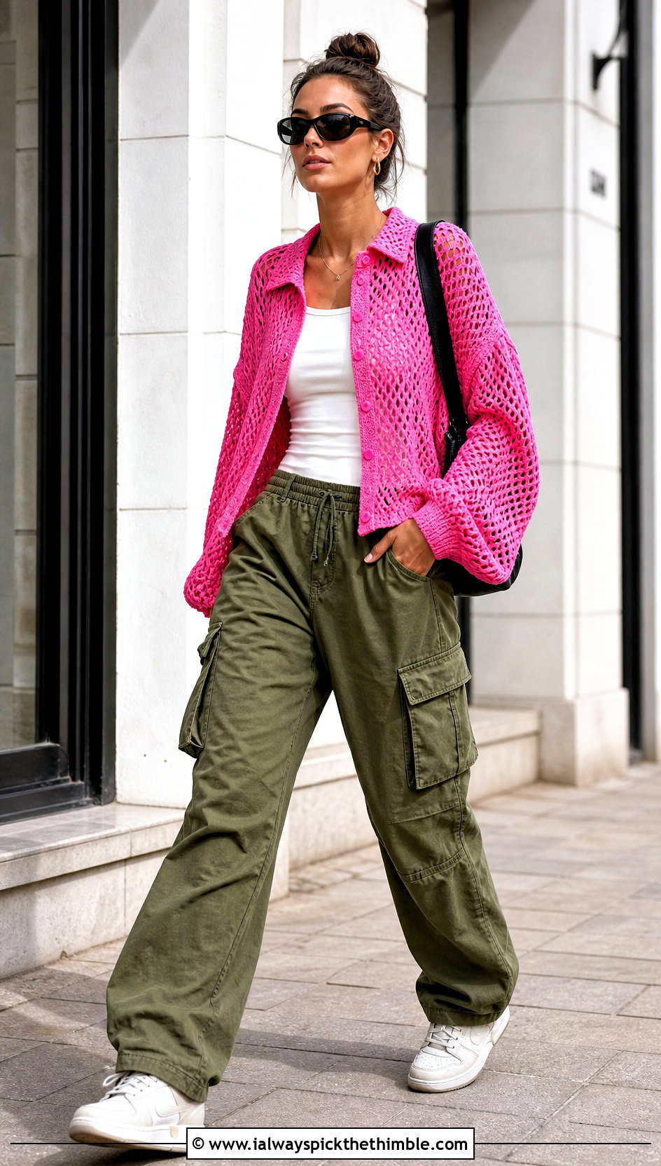 Crochet Mesh Shirt With Cargo Pants - 20 outfits to crochet outfit ideas
